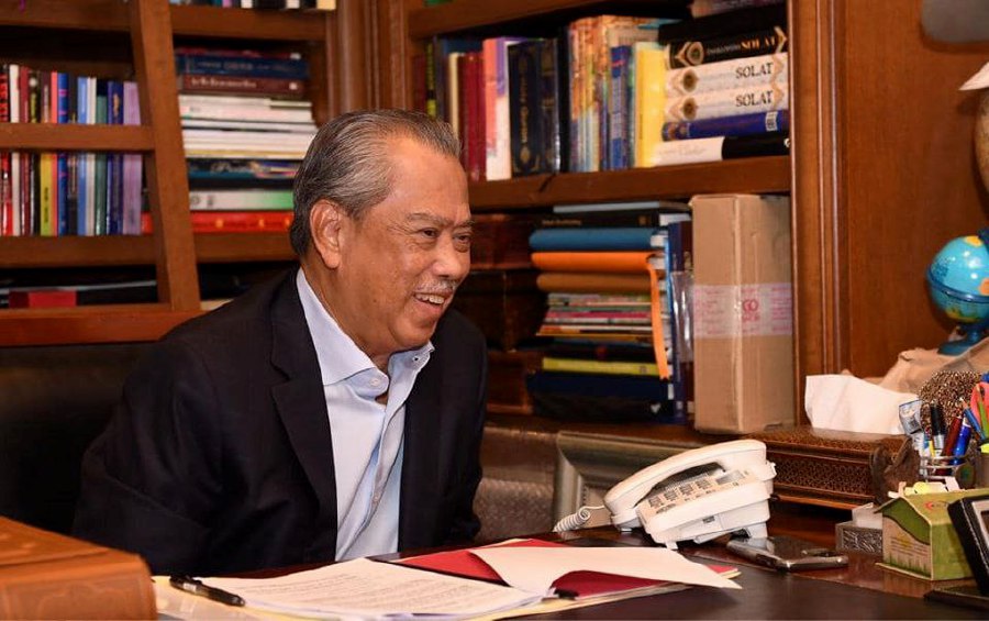 Prime Minister Tan Sri Muhyiddin Yassin speaks to United States President Donald Trump. - Pic source: Facebook/ts.muhyiddin